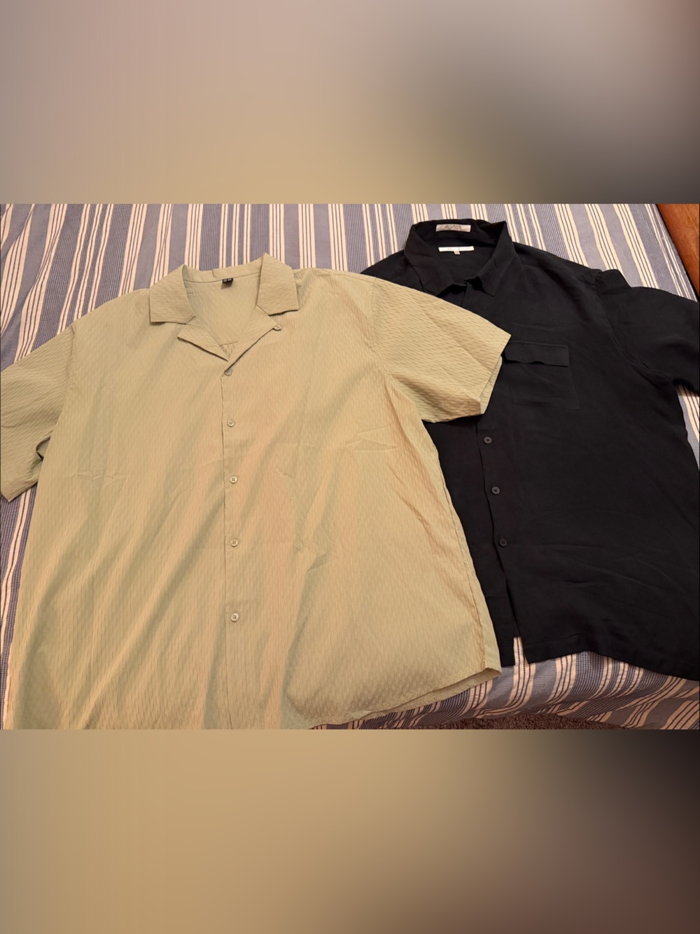 Pair of Light Green Short-Sleeve Men's Button-Up Shirt